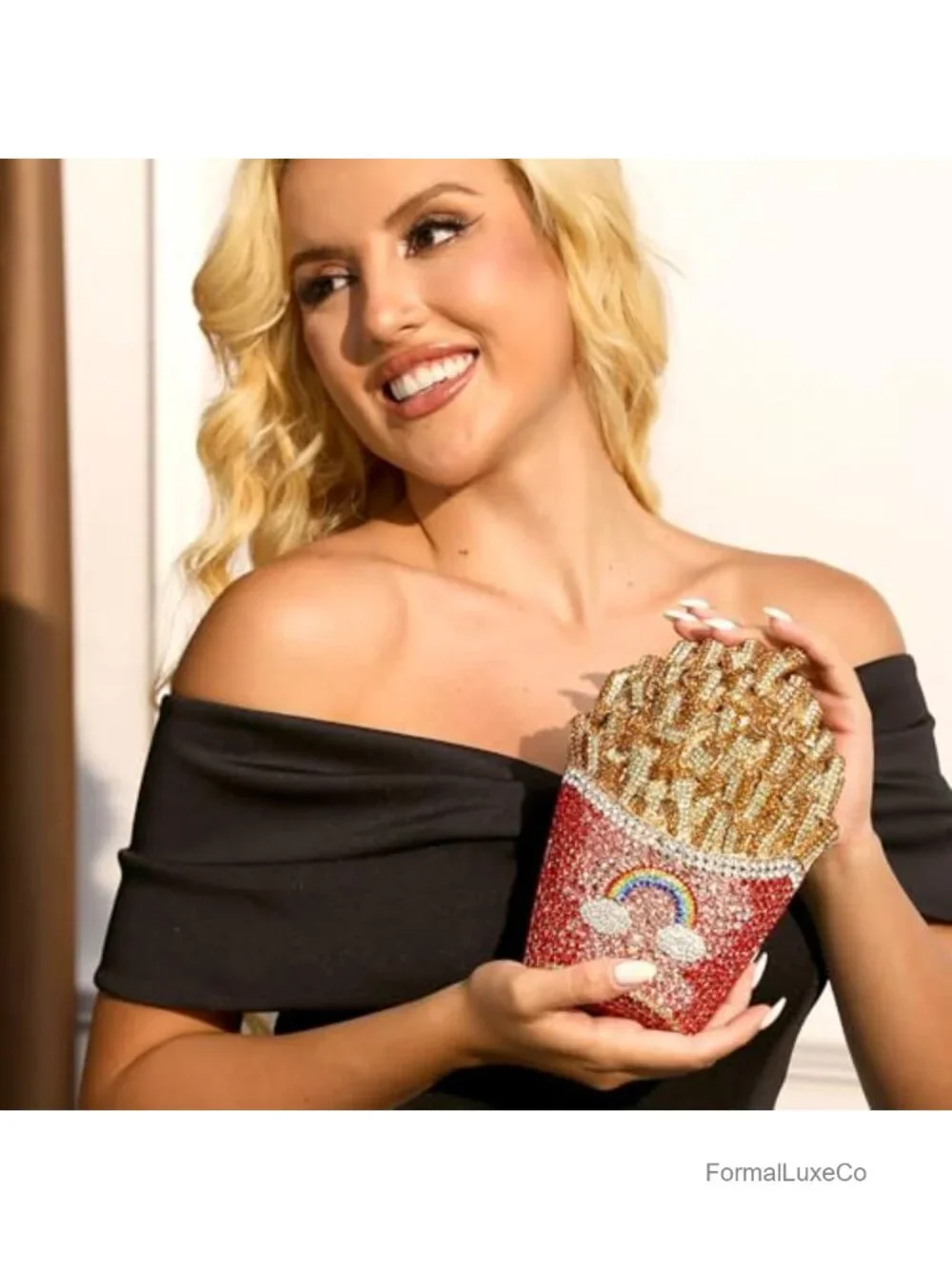 3D French Fries Chip Crystal Clutch Bag Rhinestone Evening Handbag